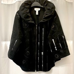 Stunning Size 10 Joseph Ribcoff black suede jacket with silver design details.